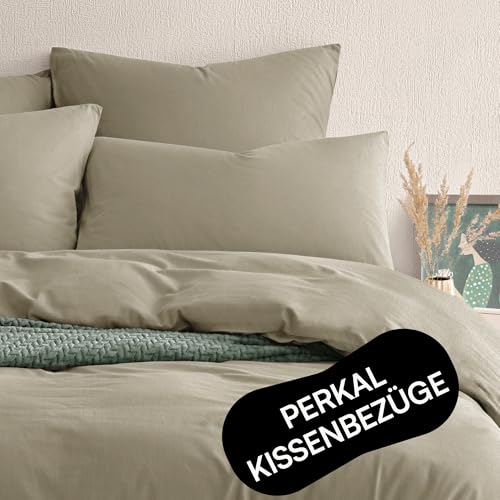 Seralino Perkal Kissenbezug 40x80 Beige/Taupe (2er Set) | 100% Bio Baumwolle| Polsterbezug 40x80 mit Reißverschluss | Kissenbezug 80x40 | Kissenbezug 40 x 80 Bio Baumwolle Bettwäsche von Seralino