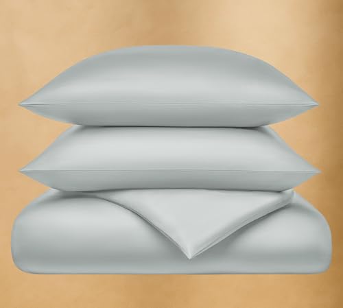 Seralino Mako Satin Bettwäsche Set 155x220 Baumwolle Grau Blau + Kissenbezug 80 x 80 cm | Bio Bettwäsche 155x220 Baumwollle inkl. Reißverschluss | 100% Baumwolle| Kopfkissenbezug 80x80 von Seralino