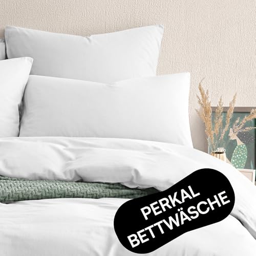 Seralino Bio Perkal Bettwäsche 135x200 Weiß| Bettwäche Perkal 135 x 200 inkl Kopfkissenbezug 80x80| weiche Bettwäsche 135x200 |mit Reißverschluss| Bettbezug Baumwolle von Seralino