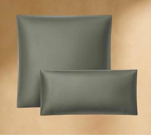 Seralino Satin Kissenbezug 30x30 Grün (2er Set) 100% Bio Baumwolle, Oeko-Tex zertifiz., Kissenhülle 30x30 auch als Dekokissen Zierkissen verwendbar, weich wie Seiden Kissenbezug mit Reißverschluss von Seralino