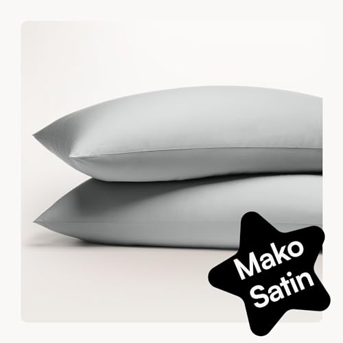 Seralino Satin Kissenbezug 70x90 Grau Blau (2er Set) 100% Bio Baumwolle, weich atmungsaktiv, Kopfkissenbezug Fairtrade/Oeko-Tex Zertifiziert, Kissenbezüge mit Reißverschluss, Polsterbezug 70x90 von Seralino