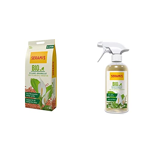 Seramis Bio-Pflanz-Granulat für Pflanzen und Kräuter, 6 l & Bio-Vitalspray für Pflanzen und Kräuter, 500 ml – Pflanzenpflege für biologischen Anbau, gebrauchsfertiger Pflanzenstärker zum Sprühen von Seramis