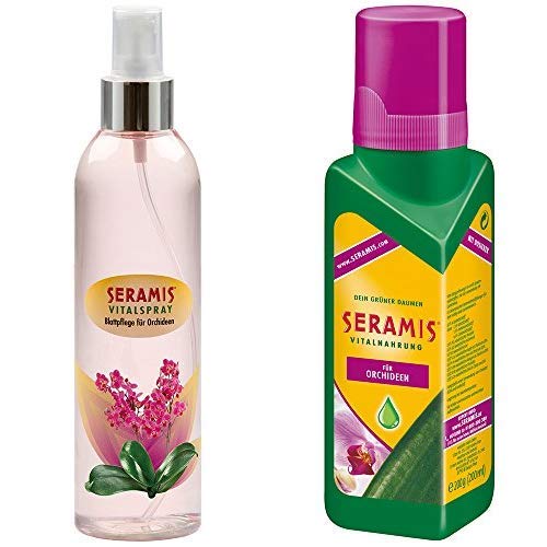 Seramis Blattpflege für Orchideen, Vitalspray, Transparent, 250 ml & Flüssiger Pflanzendünger mit Dosierhilfe für Orchideen, Vitalnahrung, 200 ml, Grün von Seramis