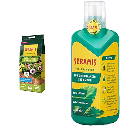 Seramis Pflanz-Granulat für Beet-, Balkon- & Kübelpflanzen, 12,5 l – Tongranulat & 730413 Vitalnahrung für Grünpflanzen und Palmen, 500 ml – Pflanzendünger für optimales Wachstum von Seramis