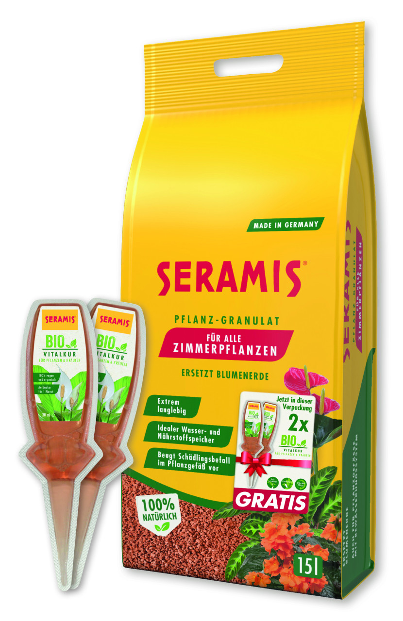 Seramis Pflanz-Granulat für Zimmerpflanzen 15 l + 2 Bio-Vitalkuren gratis von Seramis