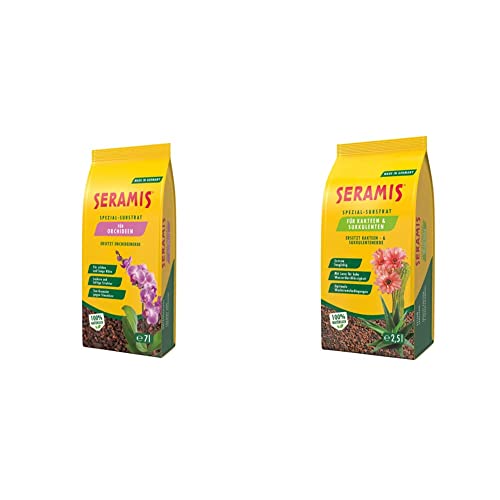 Seramis Spezial-Substrat für Orchideen, 7 l & Spezial-Substrat für Kakteen und Sukkulenten, 2,5 l – Pflanzen Tongranulat, Kakteenerde Ersatz zur Wasser- und Nährstoffspeicherung von Seramis