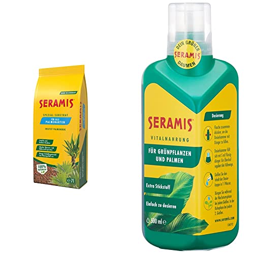 Seramis Ton-Granulat als Pflanzenerden-Ersatz für Palmen, Spezial-Substrat, 7 Liter & Flüssiger Pflanzendünger mit Dosierhilfe für alle Grünpflanzen, Vitalnahrung, 500 ml, Grün von Seramis