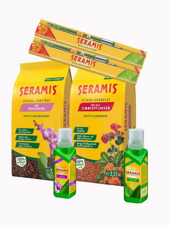 Seramis Tongranulat Seramis Paket 6 teilig, mit Spezialsubstrat, (Set 6 teilig, 6-St), 5 l Substrate, 400 ml Vitalnahrung, 2 VE Gießanzeiger a) 2 Stück von Seramis