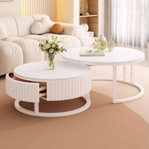 SeraphicCharm Runder Couchtisch Marmor 2er Set Modern Couchtisch Rund Weiss Mit Stauraum 50+70cm Wohnzimmertisch Weiß Mit Holz Schublade Ausziehbar Tisch Wohnzimmer Stabiler Metallrahmen SeraphicCharm Runder Couchtisch Marmor 2er Set Modern Couchtisch Rund Weiss Mit Stauraum 50+70cm Wohnzimmertisch Weiß Mit Holz Schublade Ausziehbar Tisch Wohnzimmer Stabiler Metallrahmen von SeraphicCharm