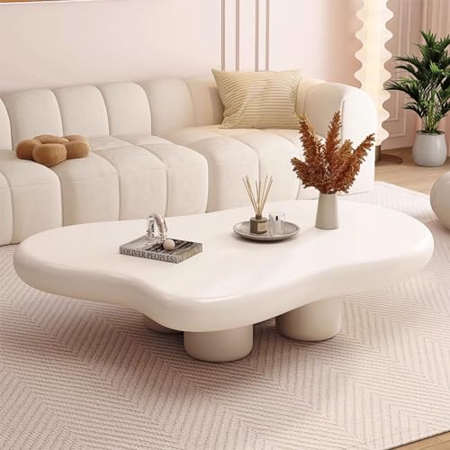 Weiß Couchtisch Holz Wohnzimmertisch Klein Modern Stil Sofatisch Weiss Form Der Wolke Couchtisch Mode Design Glatte Kanten Mit 4 Stabilen Tischbeinen Für Wohnzimmer Schlafzimmer Büro 100cm×70cm×30cm ( von SeraphicCharm