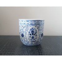 Handgemachter Keramik Übertopf, Sukkulenten Chinoiserie Topf, Blau Weißer Topf von Seraturq