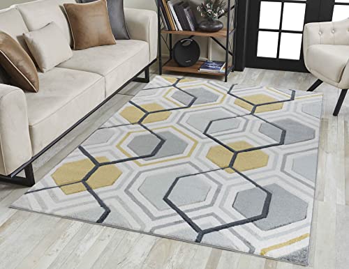 Serdim Rugs 750 grau 60 x 110 Moderner Wohnzimmer-Teppich mit geometrischem Sechseck-Design, handgeschnitzt, Polypropylen, 60 x 110 cm von Serdim Rugs