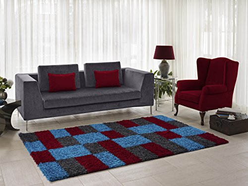 Serdim Rugs Modernes Kariertes Design, rot, 120 x 170 cm von Serdim Rugs