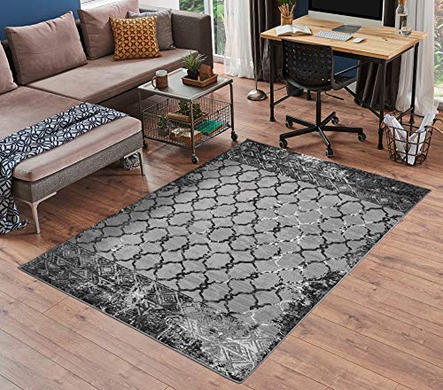 Serdim Rugs Serenity Moderner Teppich, abstraktes Gittermuster, Polyester, 120 x 170 cm, Schwarz von Serdim Rugs