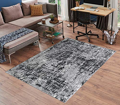 Serdim Rugs Serenity Teppich, modern, abstrakt, Graffiti, Schwarz, 80 x 300 cm von Serdim Rugs