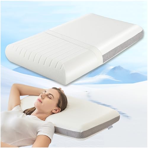 Orthopädisches Kopfkissen Memory Schaum Kissen Nackenstützkissen mittelfest & weich, Doppelseitiges Ergonomisches NackenKissen mit abnehmbarem Bezug Öko-Tex Zertifiziert Grau&Weiß 70x42x10 cm von SerenNap