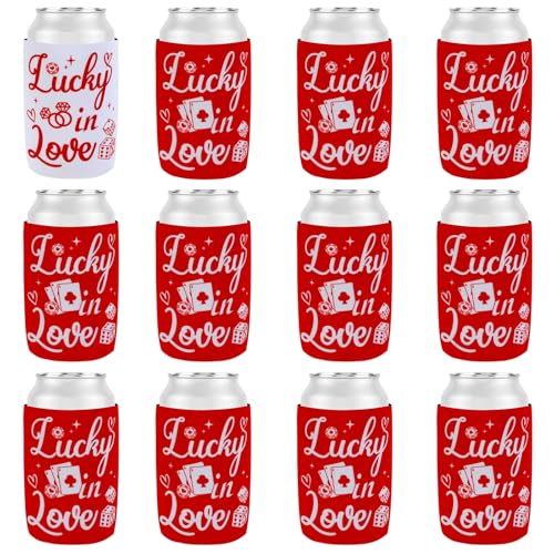 Serencatcher 12 Stück Lucky in Love Bachelorette Dosenkühler, Lucky in Love Bachelorette Dekorationen Casino Bachelorette Bierdosenhüllen für Lucky in Love Casino Vegas Bachelorette Brautparty Party von Serencatcher