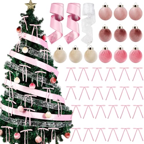 Serencatcher 39-teiliges Samt-Weihnachtsbaumschmuck-Set beinhaltet rosa Samt-Weihnachtsschmuck, Kugeln, gedrehte Schleifen, rosa und Schneeflocken, Drahtbänder für Weihnachten, Winter, Urlaub, Kranz Serencatcher 39-teiliges Samt-Weihnachtsbaumschmuck-Set beinhaltet rosa Samt-Weihnachtsschmuck, Kugeln, gedrehte Schleifen, rosa und Schneeflocken, Drahtbänder für Weihnachten, Winter, Urlaub, Kranz von Serencatcher