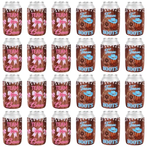Serencatcher Boot and Bow Gender Reveal Party Dekoration, 24pcs Western Gender Reveal Can Cooler Boot and Bow Boy or Girl Can Sleeve for Boot and Bow Western Gender Reveal Baby Shower Party Supplies von Serencatcher
