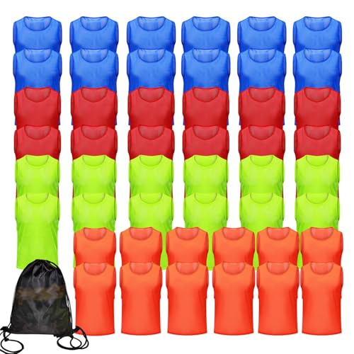 12 Stück Fußball Trainingsweste Leibchen Mesh Weste für Herren Damen Leuchtende Farben Atmungsaktives Leere Nummern-Trainingsweste für Fußball,Basketball,Baseball Training—4 Farben von SerendipitousWhisper