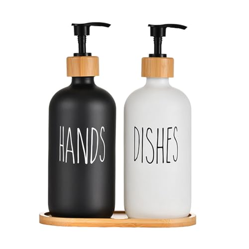 2er-Pack,Spenderflaschen für das Badezimmer,Glas Seifenspender,Nachfüllbarer Hand Flüssigseifenspender,Badezimmer Set mit Tablett,für Küchen und Bad,für die Handwäsche,Spülmittel,Shampoo-Lotions von SerendipitousWhisper