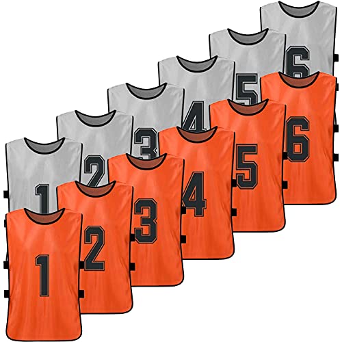 SerendipitousWhisper 12 Stück Atmungsaktives Mesh Scrimmage Weste/2 Farben Markierungshemden/Trainings-Leibchen/Basketball/Football für Jugend and Erwachsene Teamsportbedarf Fußballtraining von SerendipitousWhisper