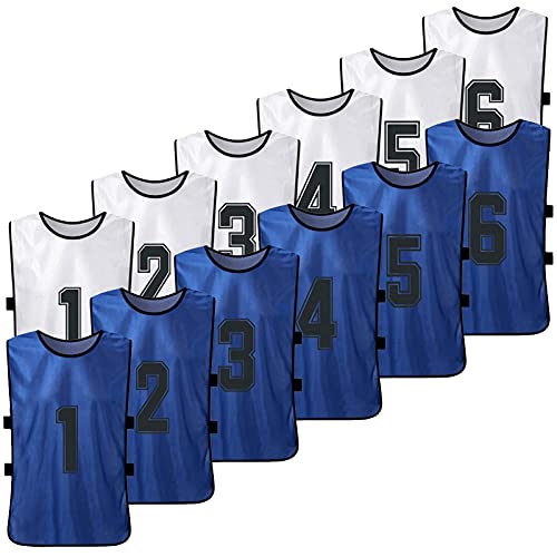 SerendipitousWhisper 12 Stück Atmungsaktives Mesh Scrimmage Weste/2 Farben Markierungshemden/Trainings-Leibchen/Basketball/Football für Jugend and Erwachsene Teamsportbedarf Fußballtraining von SerendipitousWhisper