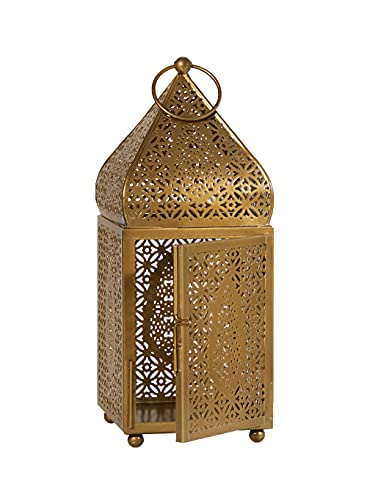 Serene Spaces Living Große marokkanische goldverzierte Kerzenlaterne, antikes Gold-Laterne, Veranstaltungen, 11.4 cm Durchmesser und 30.5 cm hoch von Serene Spaces Living