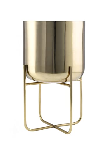 Serene Spaces Living Kurzer Goldener Soho-Pflanztopf mit abnehmbarem Metallständer, dekorativer Innenpflanzentopf, Blumentopfständer für Wohnzimmer, Küche, Büro, Maße: 33 cm hoch und 18,4 Durchmesser von Serene Spaces Living