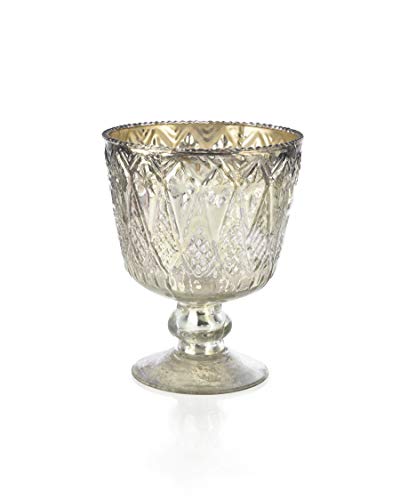 Serene Spaces Living Vase aus Glas, 17.8 cm, antikes Silber, handgefertigt, Vintage, inspiriert, verleiht jedem Raum Eleganz, Veranstaltungsaufsätze und vieles mehr, 17.8 cm Tx14 cm Durchmesser von Serene Spaces Living