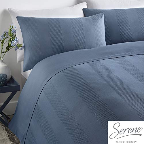 Serene Waffelstreifen Bettbezug und Kissenbezug, Polybaumwolle 55, 45 Polyester-Baumwoll-Mischgewebe, Denim, Einzelbett von Serene