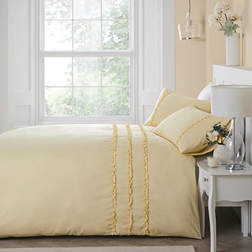 Serene - Felicia Frill Bettbezug-Set mit Pfirsich-Finish, für Doppelbett, Gelb von laqula