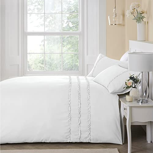 Serene - Felicia Frill Bettbezug-Set mit Pfirsich-Finish – Super-King-Size-Bett in Weiß von laqula