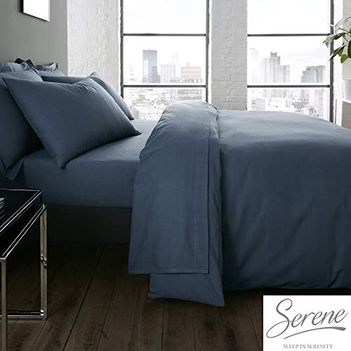 Serene Plain Dye Collection pflegeleichtes Bettbezug-Set, Denim, King Size von Serene