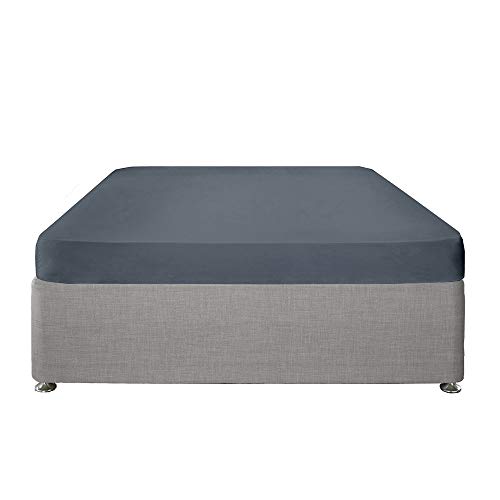 Serene Plain Dye Spannbetttuch, einfarbig, pflegeleicht, 25 cm, Baumwolle, Denim, Doppelbett von Serene