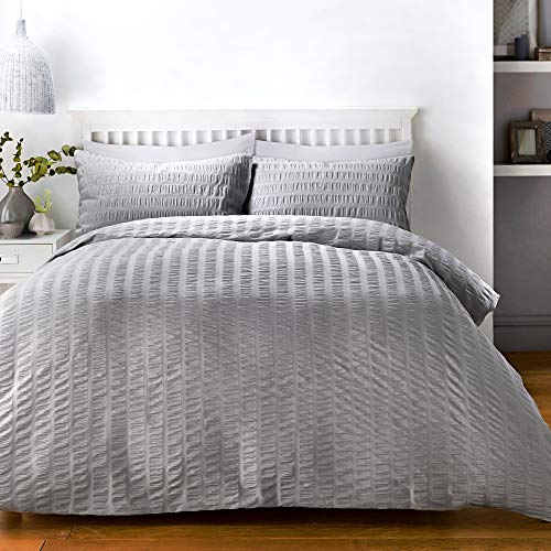 Serene Bettbezug und zwei Kissenbezüge, 52% Polyester/48% Baumwolle, Grau, King Size von laqula