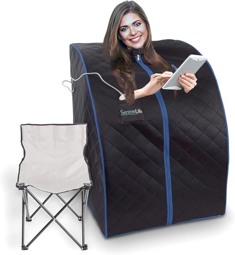 Pyle Dampfsauna für Zuhause, Saunazelt – Portable Sauna – Mini Sauna für Zuhause, Mobile Sauna Zelt mit Stuhl, Heizmatte & Carbon-Heizelement als Dampfbad bis 60°C, Tragbare Sauna Indoor mit 9,8 Kg von SereneLife
