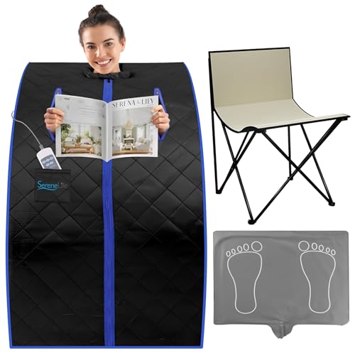 Pyle Dampfsauna für Zuhause, Saunazelt – Portable Sauna – Mini Sauna für Zuhause, Mobile Sauna Zelt mit Stuhl, Heizmatte & Carbon-Heizelement als Dampfbad bis 60°C, Tragbare Sauna Indoor mit 9,8 Kg von SereneLife