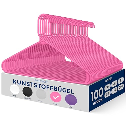 SereneLife Platzsparende Kleiderbügel 100 Stück als Kinderbügel & Bügel Erwachsene, Durable Hangers Clothes für Garderoben & Schränke, Plastik Aufhänger für den täglichen Gebrauch, Kunstoff, Rosa von SereneLife