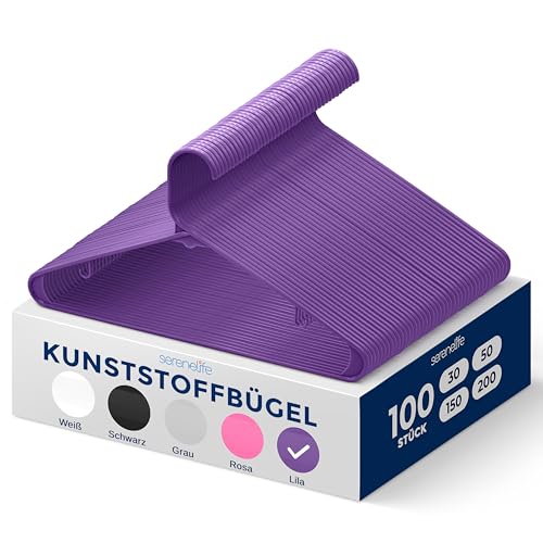 SereneLife Platzsparende Kleiderbügel 100 Stück als Kinderbügel & Bügel Erwachsene, Durable Hangers Clothes für Garderoben & Schränke, Plastik Aufhänger für den täglichen Gebrauch, Kunstoff, Violett von SereneLife