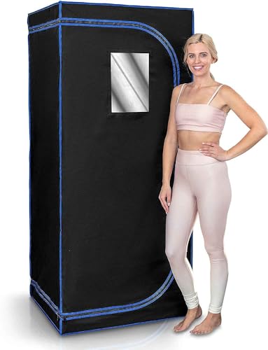 SereneLife Sauna, Mini Sauna, Dampfsauna für Zuhause, Infrarot Sauna für Zuhause, Portable Sauna, inklusive Saunastuhl und Fuß- Infrarotmatte von SereneLife