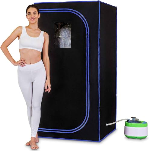 SereneLife Mini Sauna für zuhause, Infrarotsauna, Dampfsauna für zuhause, Portable Sauna, mit Sauna Zubehör, Dampfgenerator für Dampfbad, Fernbedienung, klappbarer Stuhl, Timer von SereneLife