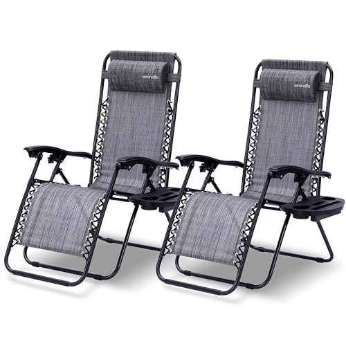 SereneLife Gartenliege Wetterfest, Sonnenliege Klappbar als Liege, Gartenmöbel zum Relaxen für Balkon, Garten, Terrasse & Camping mit Seitentisch, Kopfkissen & Getränkehalter, Deckchair Dunkelgrau von SereneLife
