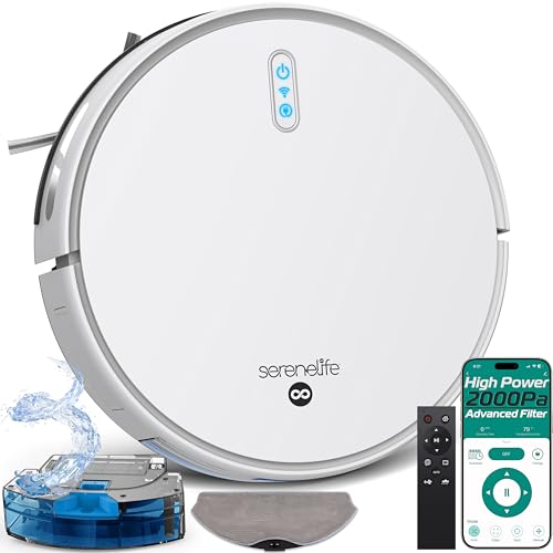 SereneLife Saugroboter mit Wischfunktion, Staubsauger Roboter, 2000pa Saugroboter mit APP Steuerung, Vacum Robot mit 4 Reinigungsmodi, Absturzsensoren & Ladestation, für Tierhaare, Weiche/Harte Böden SereneLife Saugroboter mit Wischfunktion, Staubsauger Roboter, 2000pa Saugroboter mit APP Steuerung, Vacum Robot mit 4 Reinigungsmodi, Absturzsensoren & Ladestation, für Tierhaare, Weiche/Harte Böden von SereneLife