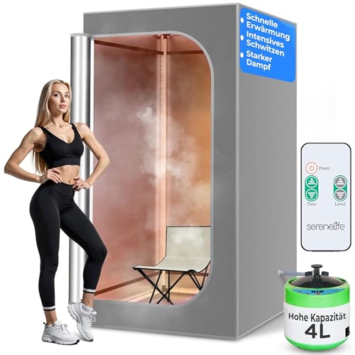 SereneLife Portable Sauna for Home, Steam Sauna Tent with 4L Steamer, Folding Sauna Chair, Compact Personal Detox Sauna, Remote Control In-Home Spa, 71" x 35" - inch (Gray) von SereneLife