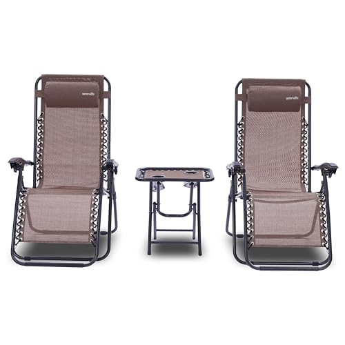 SereneLife 2er Set Gartenliege, Sonnenliege, Liegestuhl Klappbar mit Stufenlos verstellbare Positionen, Kopfstütze,Beistelltisch mit Getränkehalter, Strandliege Wetterfest Ideal fürs Relaxen, Chillen von SereneLife