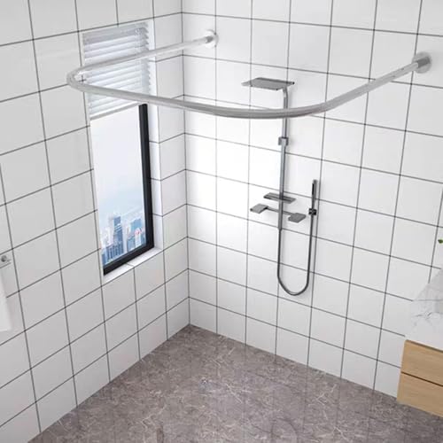 Serenitison Duschvorhangstange U Forms,Duschvorhangstange ohne Bohren,Duschvorhang Halterung,Duschstange Ecke,Verstellbare Duschvorhangstange,Edelstahl,Geeignet für Innen und Außenecken,Silber von Serenitison