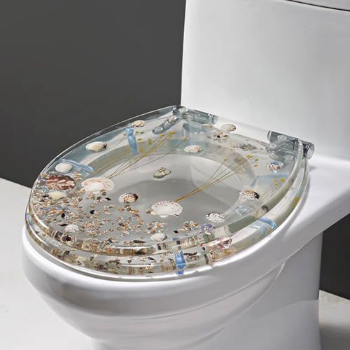 Serenitison WC Deckel aus Kunstharz,Transparenter WC Sitz,geräuschloser Toilettensitzbezug,Verdickte Stoßdämpfung,Mit 3D Effekten,Ocean Serie,Abnehmbarer Toilettensitz,für Bad und WC,42 * 36cm von Serenitison