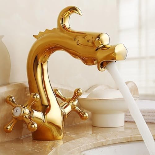 Badezimmerarmatur aus massivem Messing, drachenförmiger Wasserhahn mit eingebautem wassersparendem Luftsprudler und Keramikkartusche für zuverlässige von Serenophile