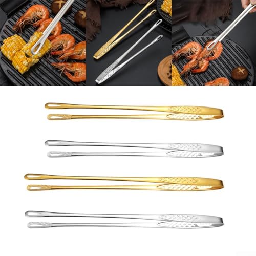 Edelstahl-Küchenzange, gerades Grillpinzetten-Set für einfache Handhabung von Lebensmitteln beim Grillen (Gold) von Serenophile